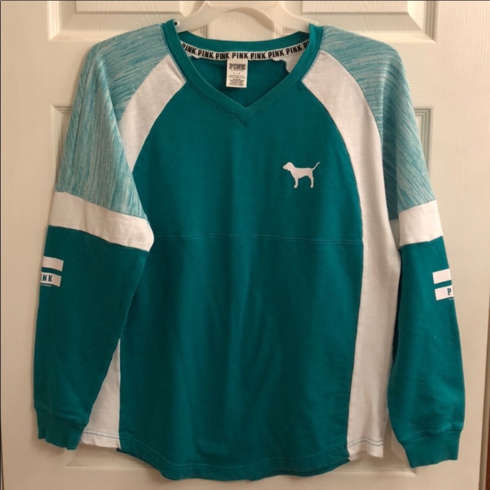 Pink Victoria’s Secret Turquoise Varsity pullover